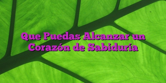 Que Puedas Alcanzar un Corazón de Sabiduría